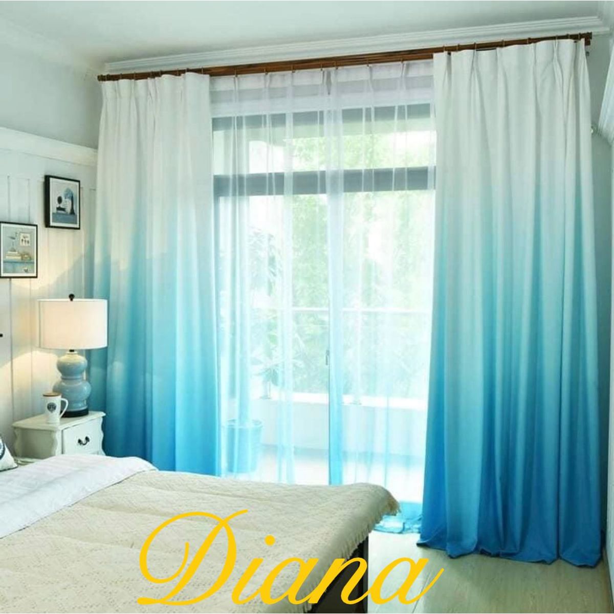 GENERICO - 2 Paneles De Cortina visillo Transparente Degrade azul