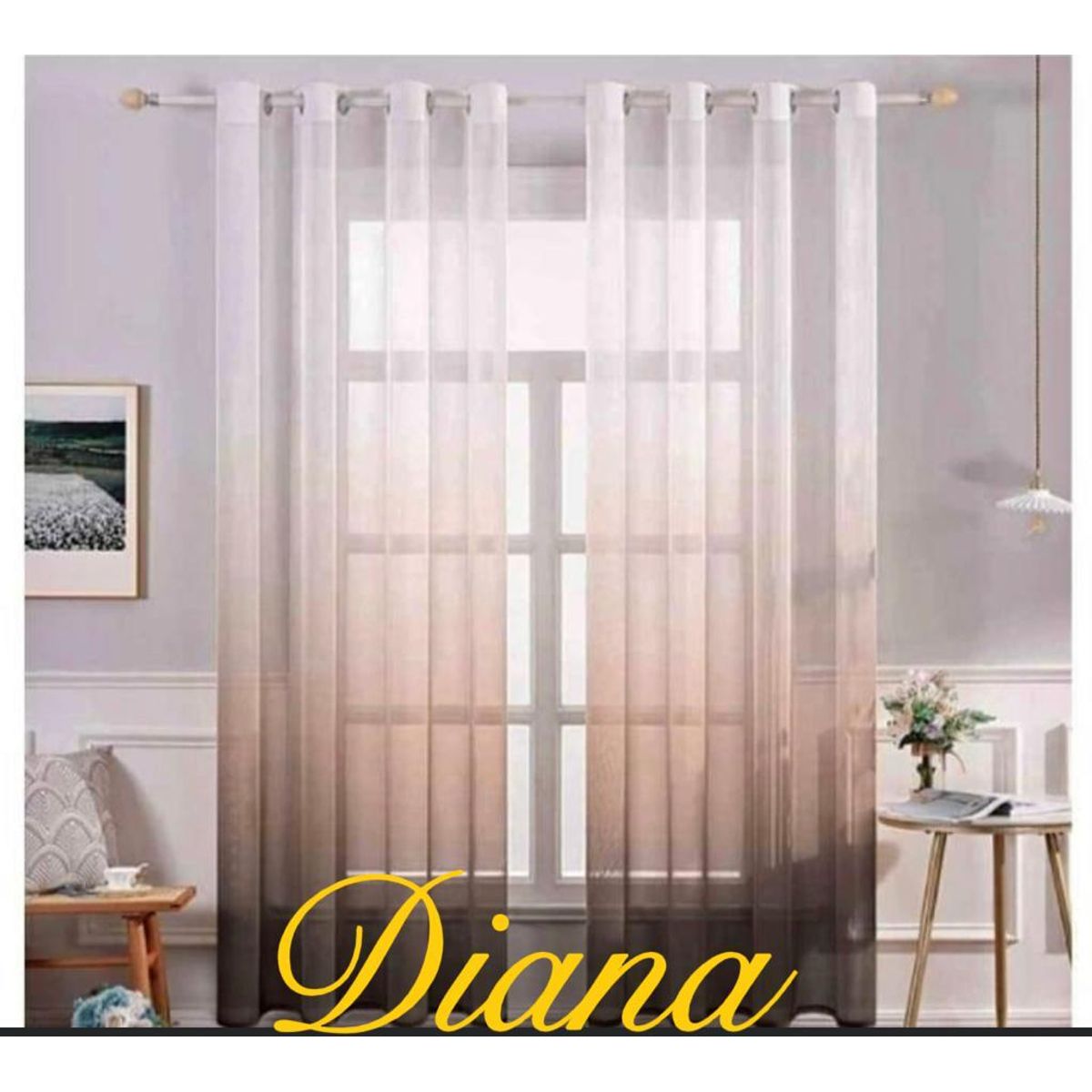 GENERICO - 2 Paneles De Cortina visillo Transparente Degrade Café