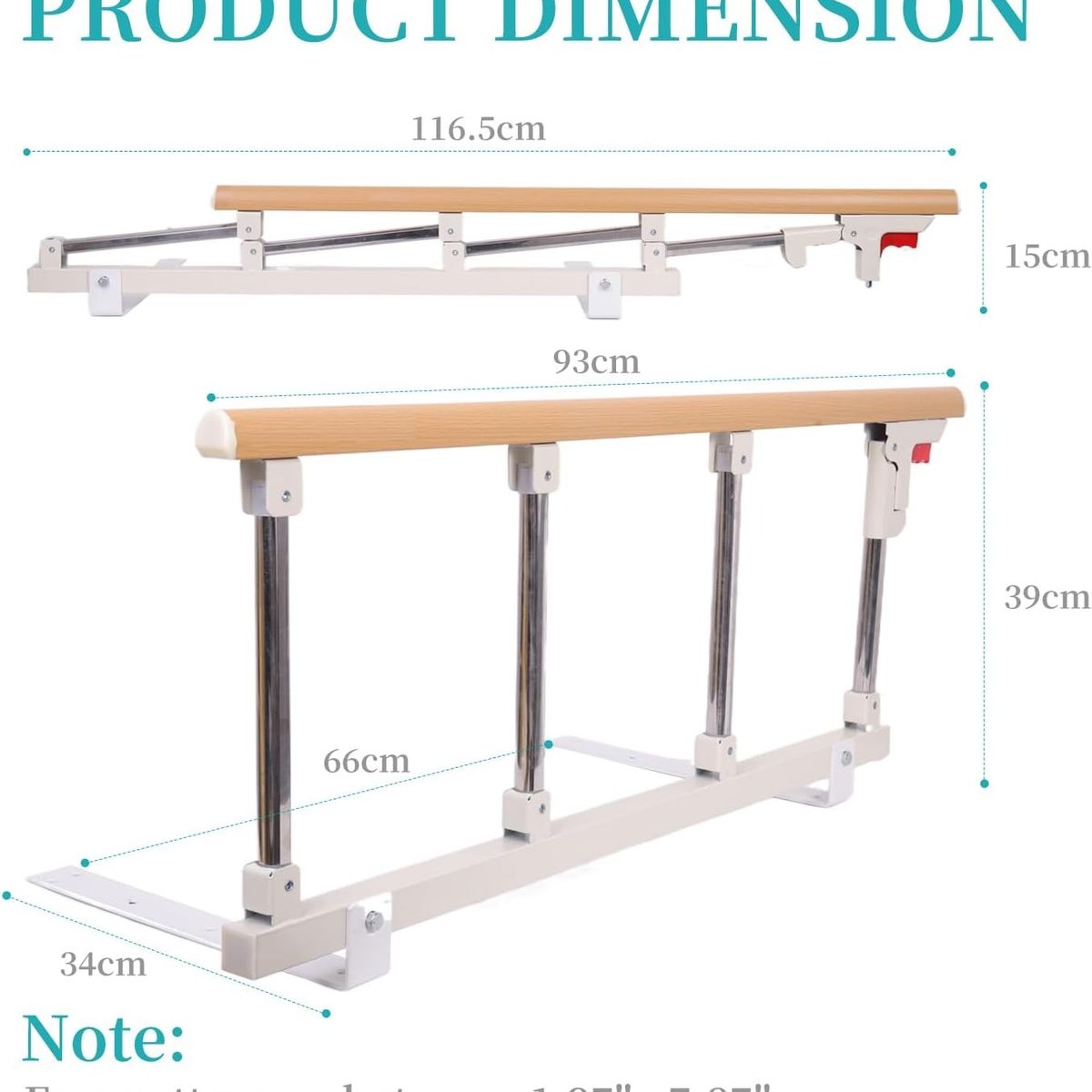 TNAKIEX - Baranda Lateral Para Cama Cuidado Adulto Mayor Plata 93cm