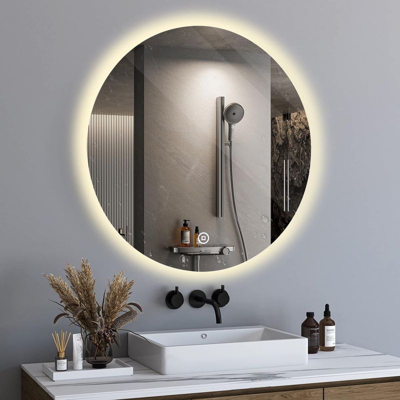 CASTLEN - Espejo de baño inteligente redondo de 60 cm regulable en 3 colores