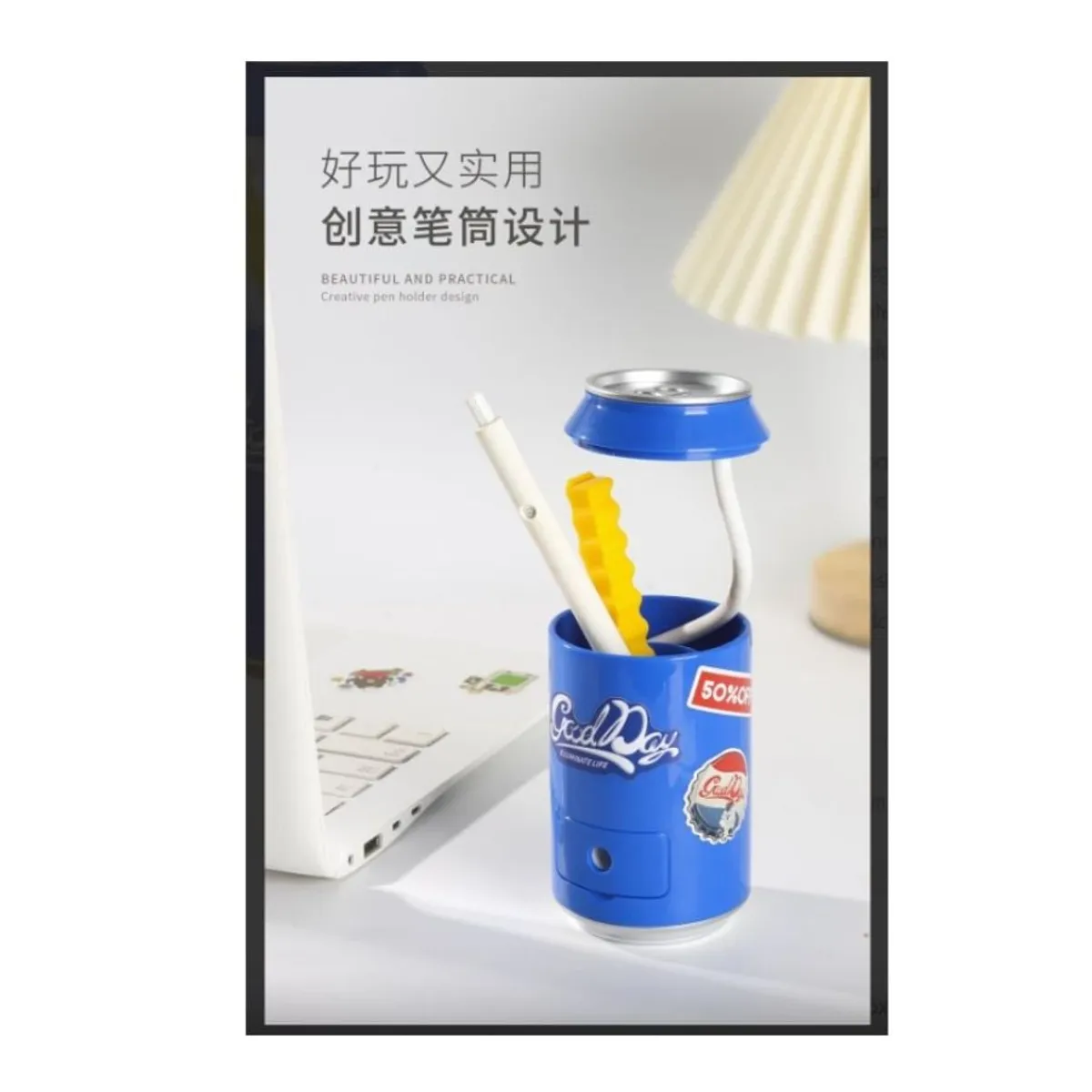 GENERICO - Lampara Con Forma De Lata De Soda Y Sacapuntas Stickers Usb Azul