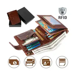 GENERICO - Cartera Antirrobo Para Hombre Clip Rfid Cuero Marron