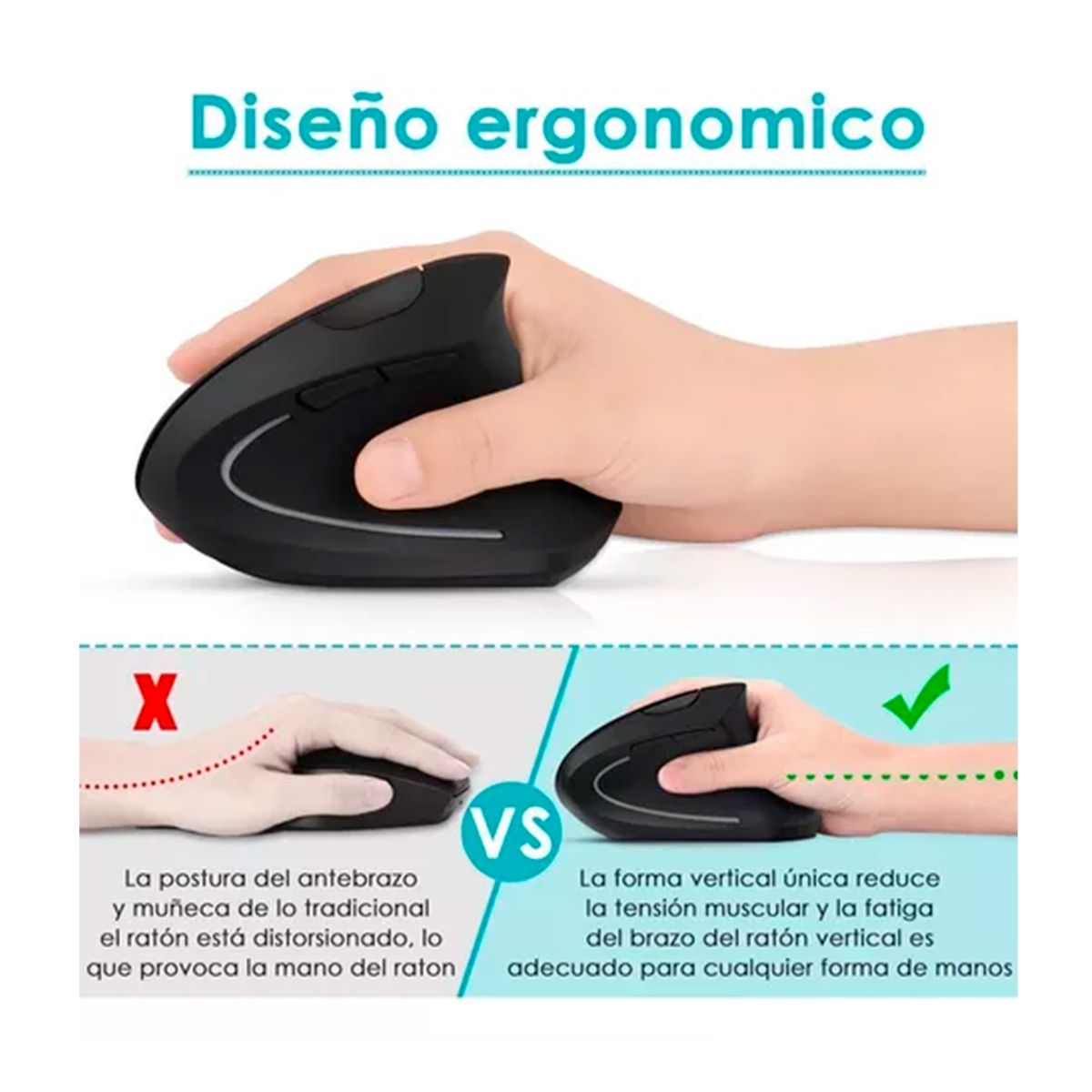 GENERICO - Mouse Vertical Inalámbrico Ergonómico Negro
