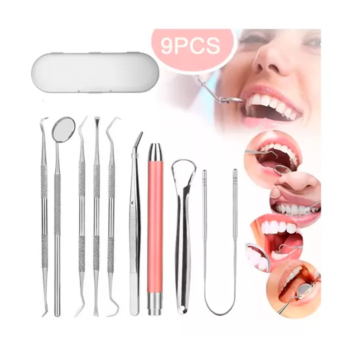 GENERICO - Set De 9 Herramienta De Limpieza Dientes Acero Inoxidable