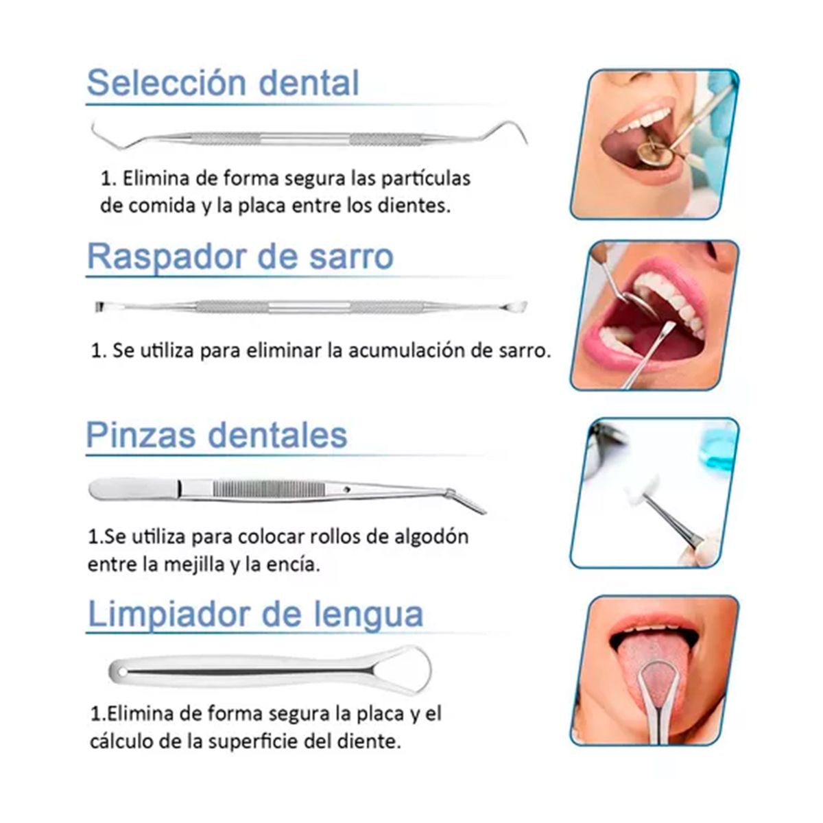 GENERICO - Set De 9 Herramienta De Limpieza Dientes Acero Inoxidable