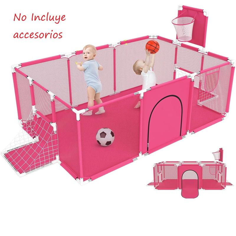 GENERICO - Corral Seguridad Bebes Con Aro De Básquetfutbol 180cm Rosa