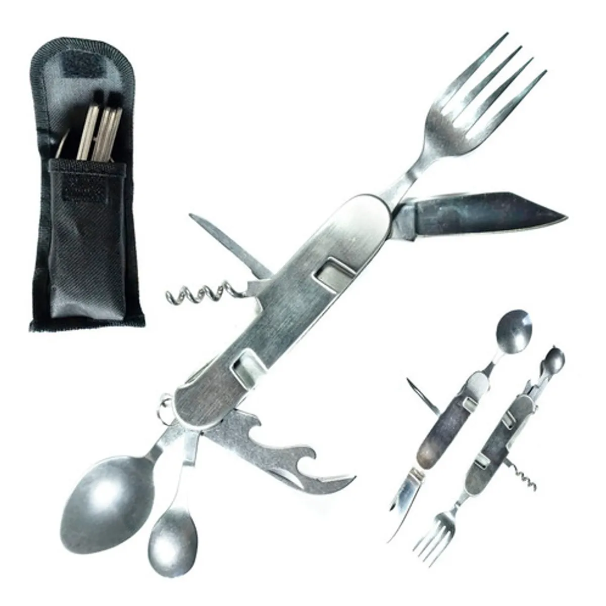 INVENCIBLE - JUEGO CUBIERTO SILVER SERVICIO PLEGABLE 7 EN 1 FUNDA  AG71