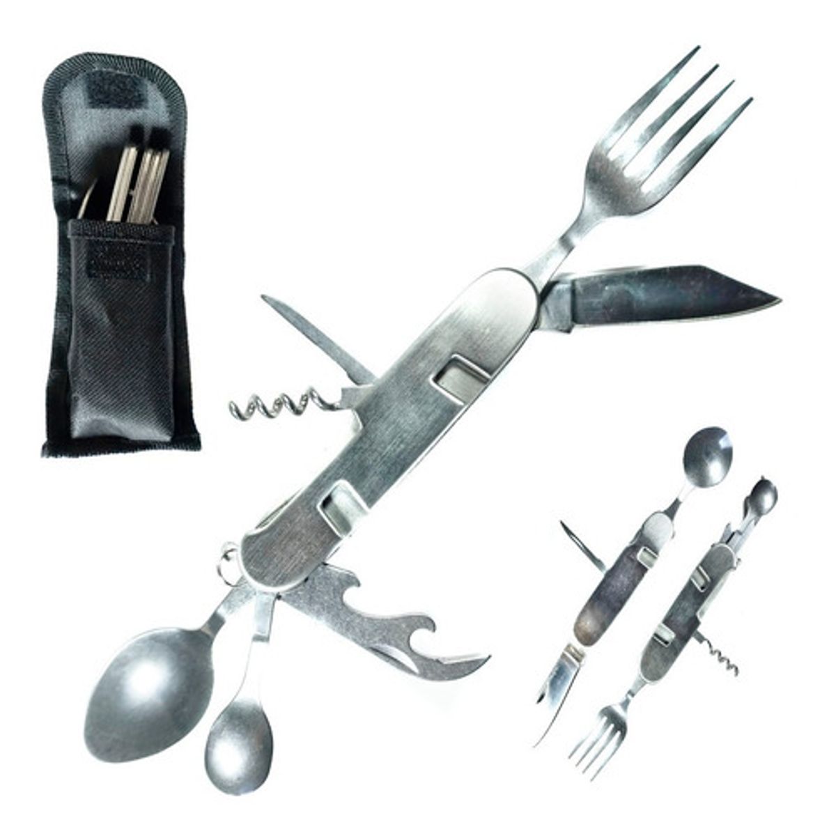 INVENCIBLE - JUEGO CUBIERTO SILVER SERVICIO PLEGABLE 7 EN 1 FUNDA  AG71