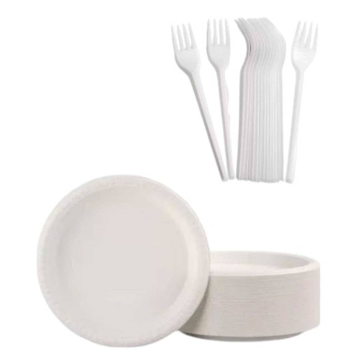 GENERICO - Mix Platos Tenedores Plasticos Deschables Blanco 200 Und