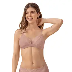 LEONISA - Bralette triangular en encaje y tul con detalle de ojal en escote 091025 Rosa