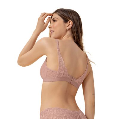 Imagen 2 del producto Bralette triangular en encaje y tul con detalle de ojal en escote 091025 Rosa