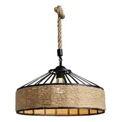 GENERICO - Lampara Cuerda Cáñamo Colgante 30 Cm Metal Rustica