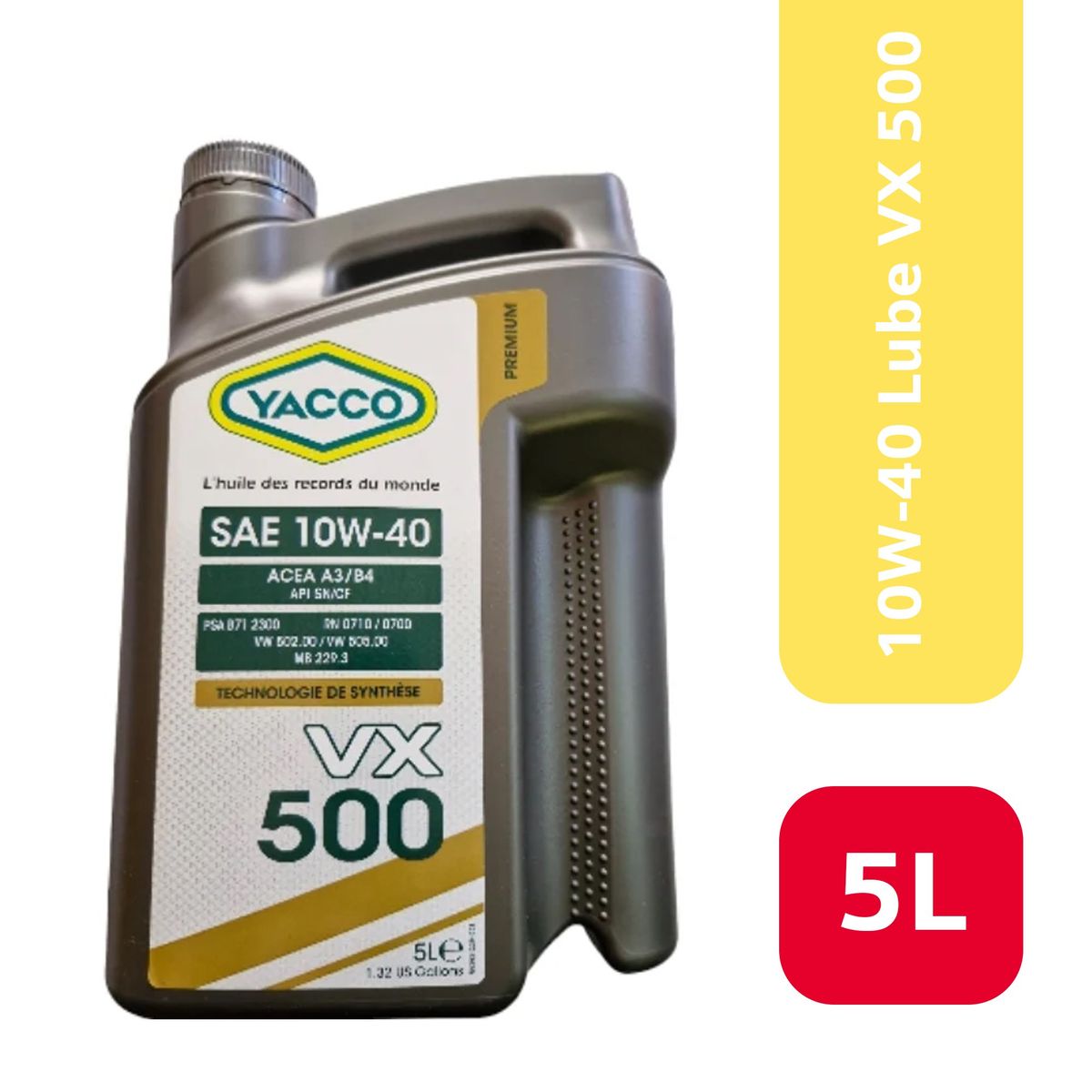 GENERICO - Aceite Motor Yacco 10w40 VX 500 Premium 5 Litros