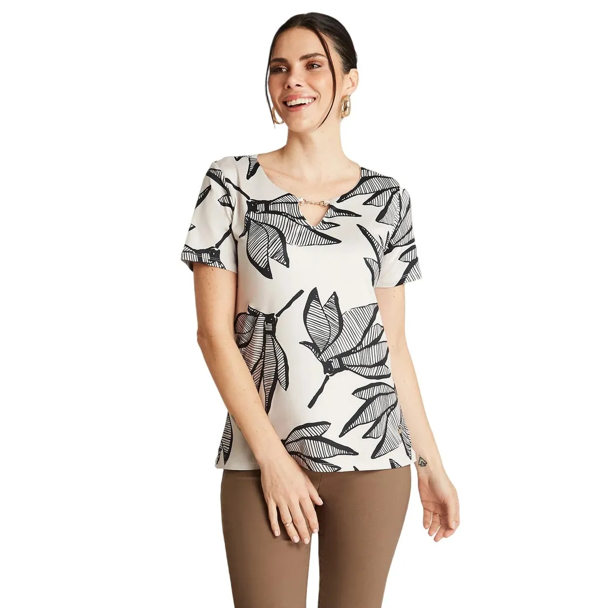 LORENZO DI PONTTI - Polera Manga Corta Estampado Floral Negro LORENZO DI PONTTI