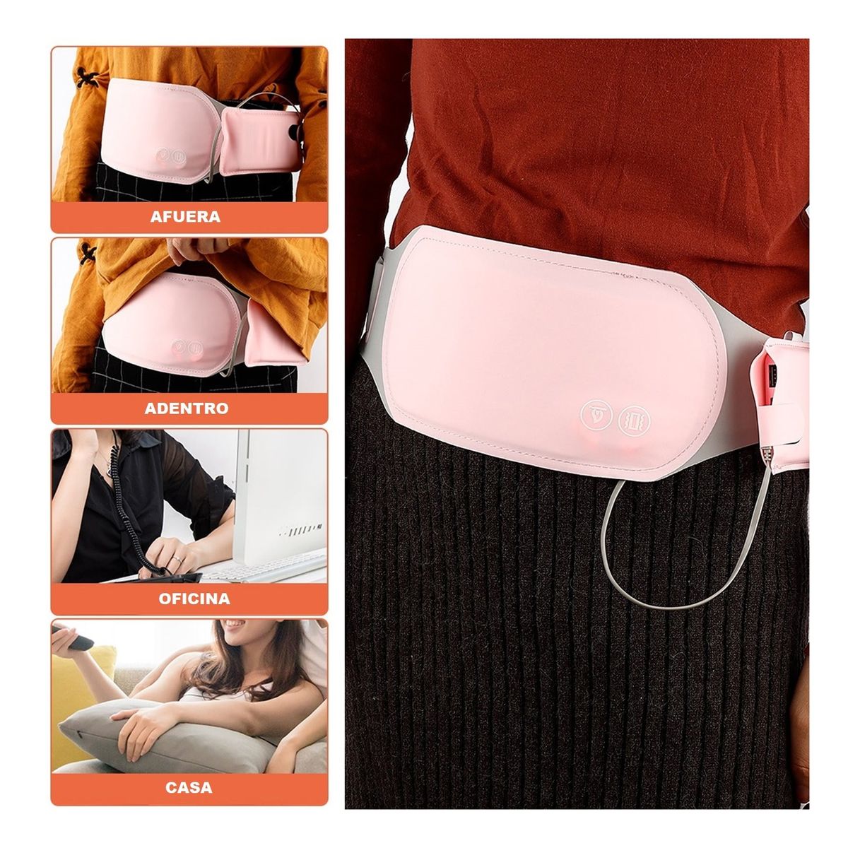 GENERICO - Cinturón Calefacción Regulada Masaje Alivio Menstrual Dolor USB