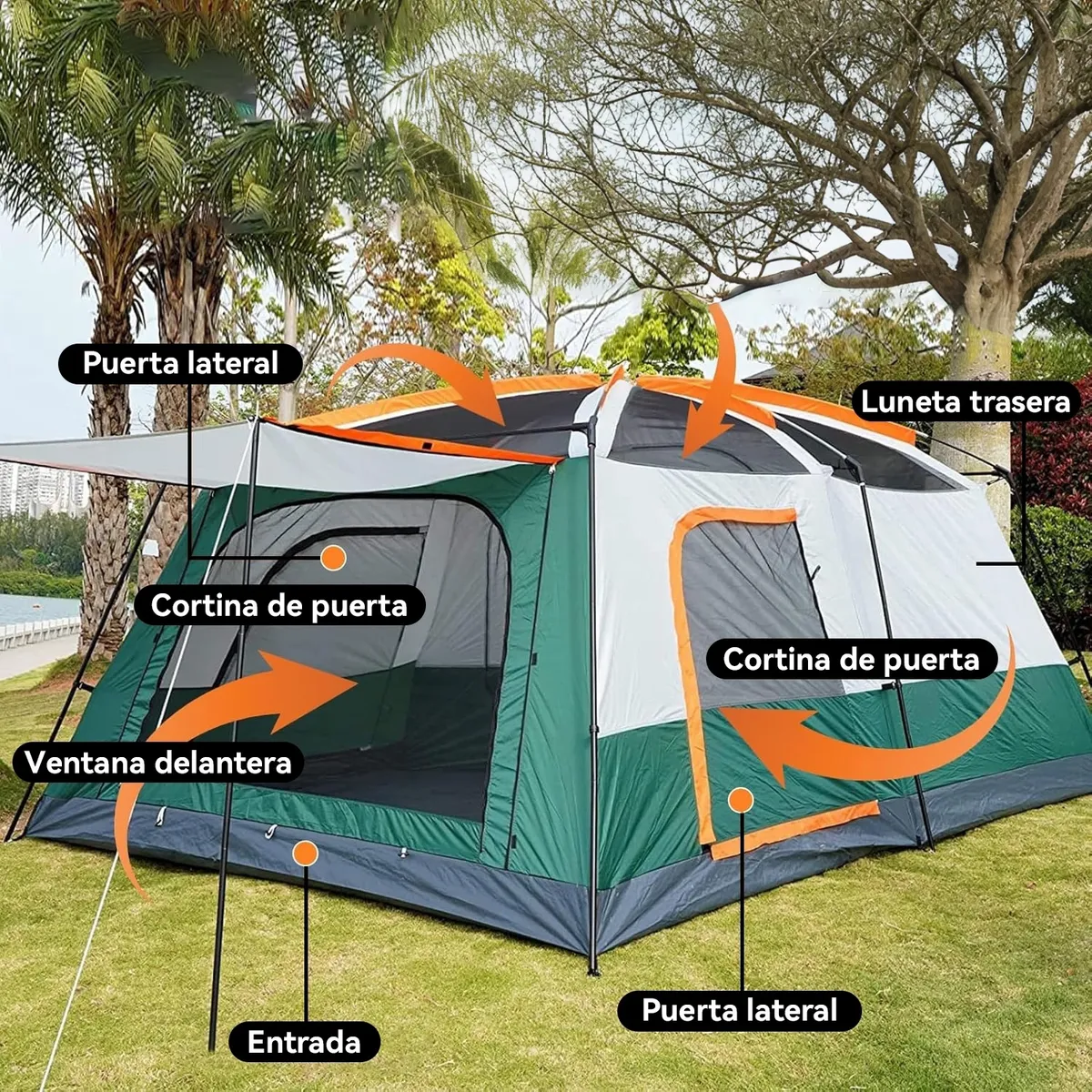 ELEMENT DESIGN - Carpa 8 Personas con 2 Habitáciones Gran Espacio 2,6x3,8x2m