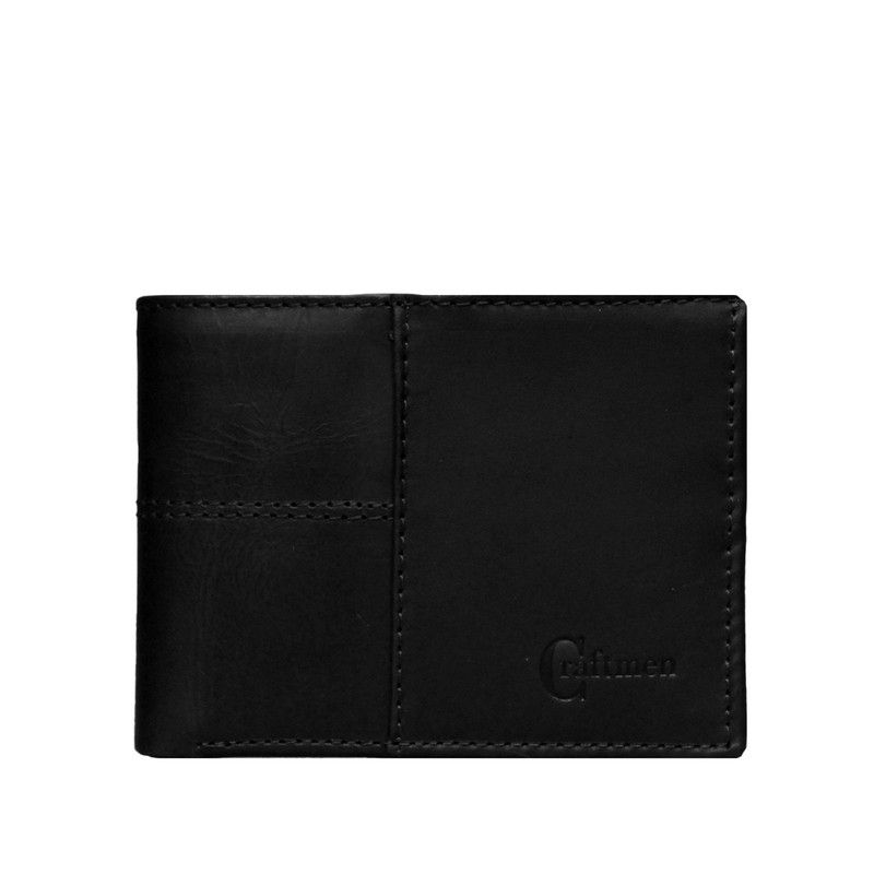 CRAFTMEN - Billetera de hombre con monedero negro 100% cuero natural Craftmen