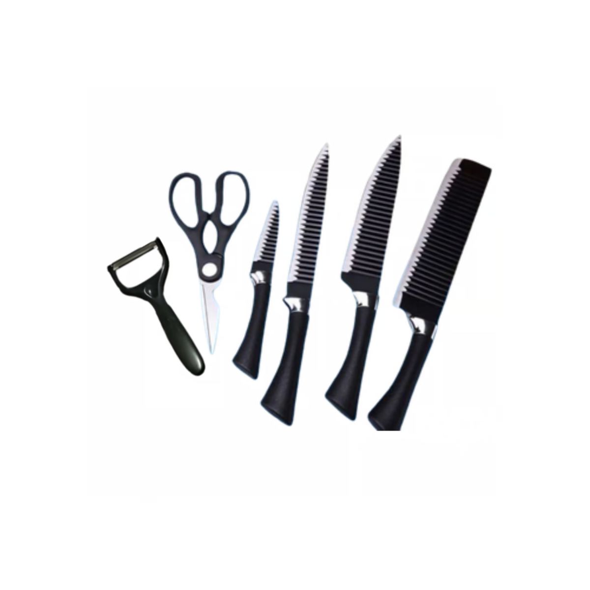 GENERICO - SET 4 CUCHILLOS COCINA TIJERA COCINA PELADOR Negro + BARRA IMÁN