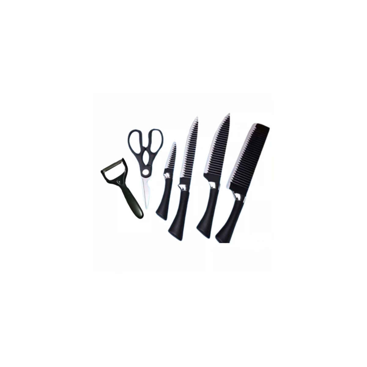 GENERICO - SET 4 CUCHILLOS COCINA TIJERA COCINA PELADOR Negro + BARRA IMÁN