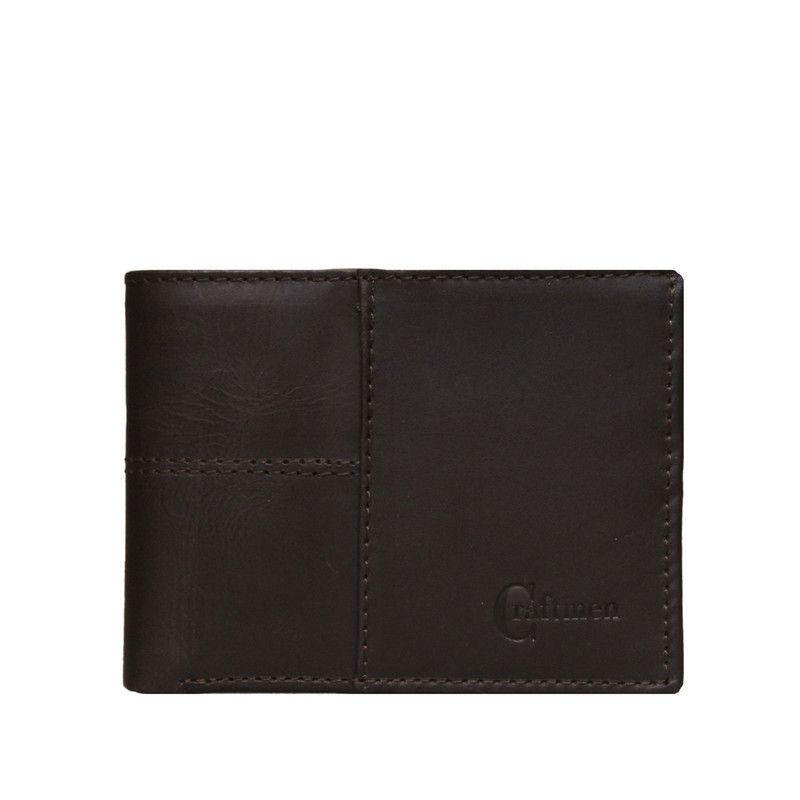 CRAFTMEN - Billetera de hombre con monedero café 100% cuero natural Craftmen