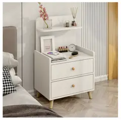 HOMER DESIGN - Velador Vanguardia 2 Cajones Bicolor 45*40*70 Con Respaldo
