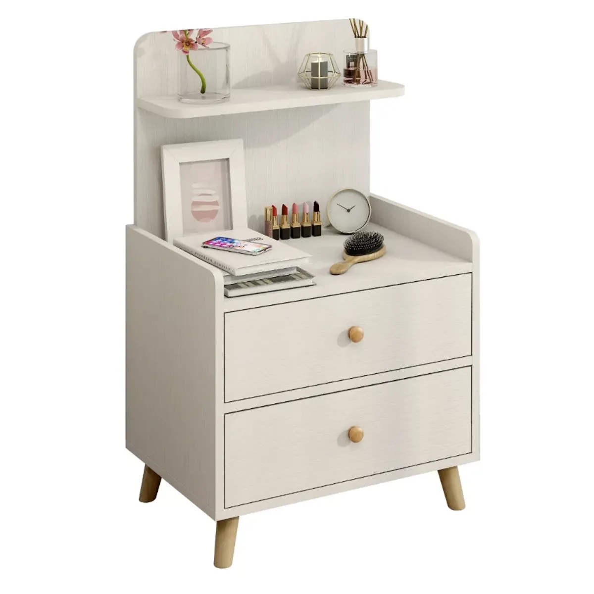 HOMER DESIGN - Velador Vanguardia 2 Cajones Bicolor 45*40*70 Con Respaldo