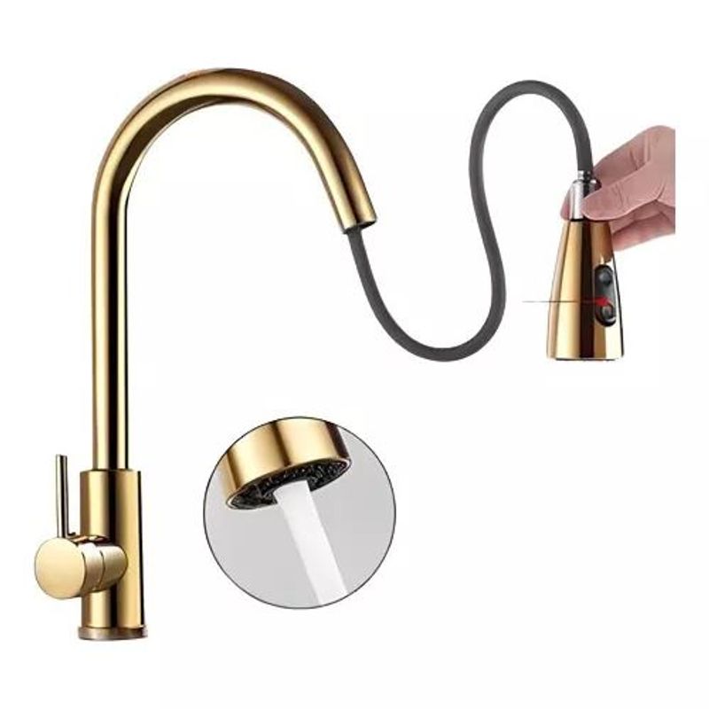 GENERICO - llave Monomando Lavaplatos Flexible Retractil Premium Dorada