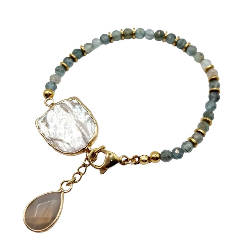 GENERICO - Pulsera Labradorita Ice Y Perla Barroca