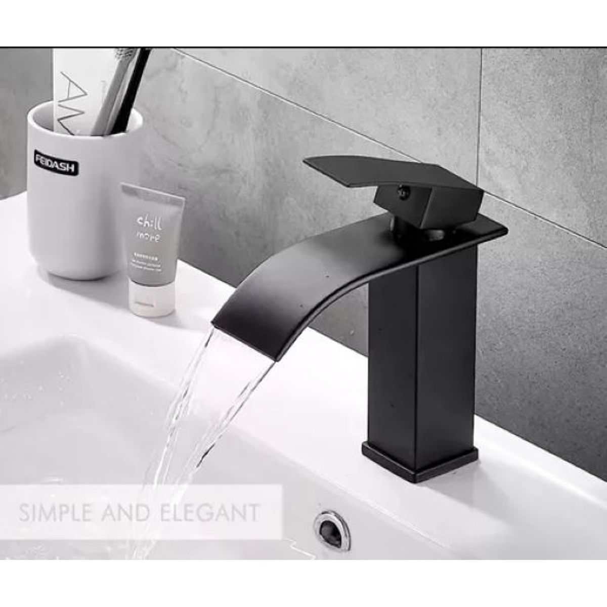 GENERICO - Llave Monomando Lavamanos Estilo Cascada Negro Mate