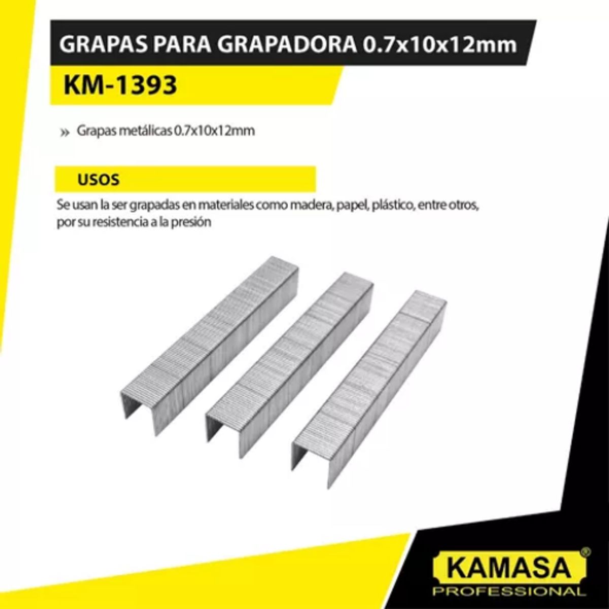 KAMASA - Pack 1.000 Grapas Corchetes 12mm/0.7mm Profesional