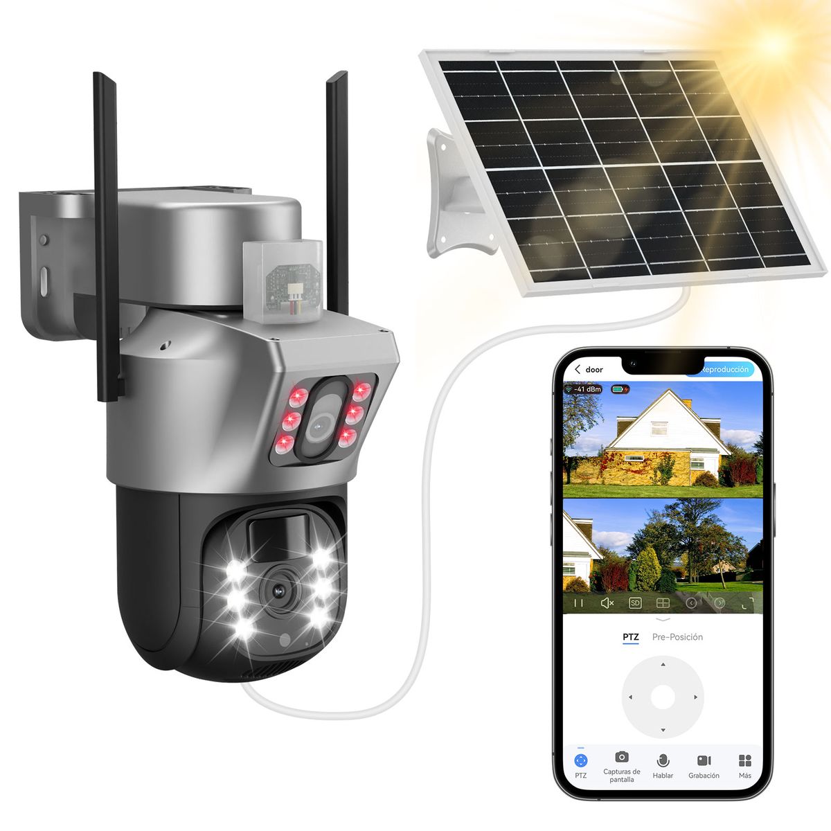 AIZO - Cámara Exteriores De Seguridad Con Doble Lente Con Alarma AIZO