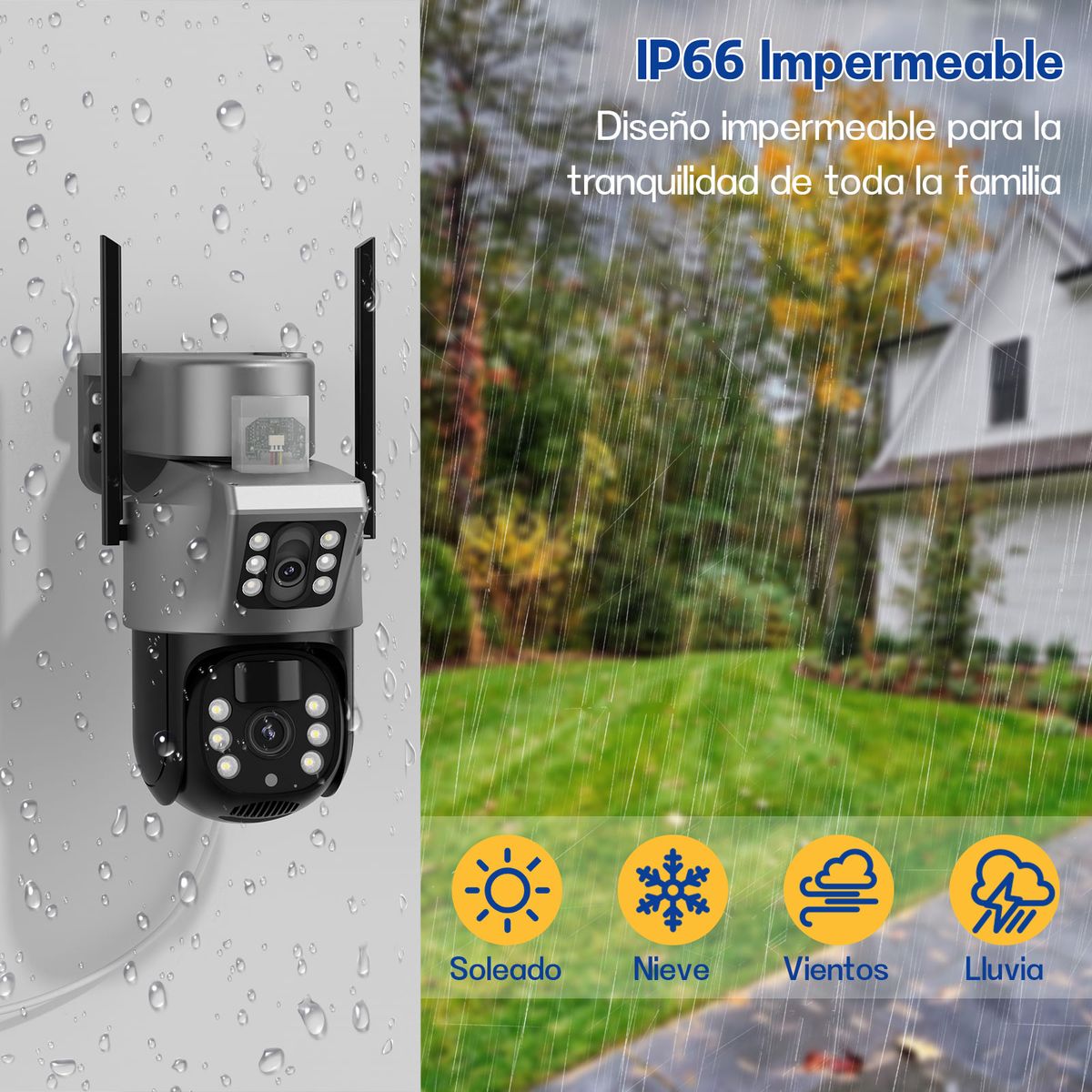 AIZO - Cámara Exteriores De Seguridad Con Doble Lente Con Alarma AIZO