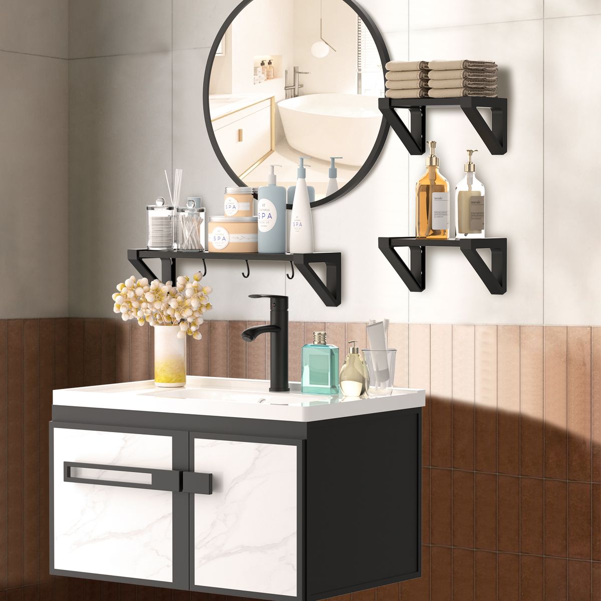 AIZO - Vanitorio Lavamanos Con Griferia Y Espejo Una Pieza 68X54cm