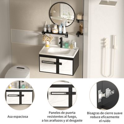 Imagen 2 del producto Vanitorio Lavamanos Con Griferia Y Espejo Una Pieza 68X54cm