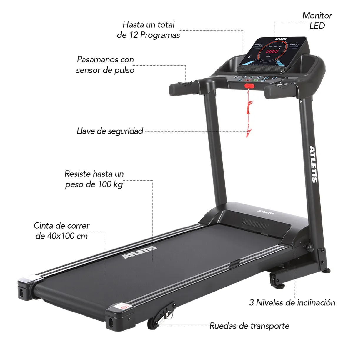 ATLETIS - Trotadora Apex 3 12.8 km/h 1.5 HP Plegable
