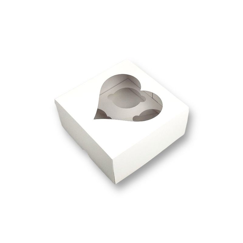 GENERICO - Pack 10 Cajas Para 4 Cupcakes Con Visor/ventana De Corazon