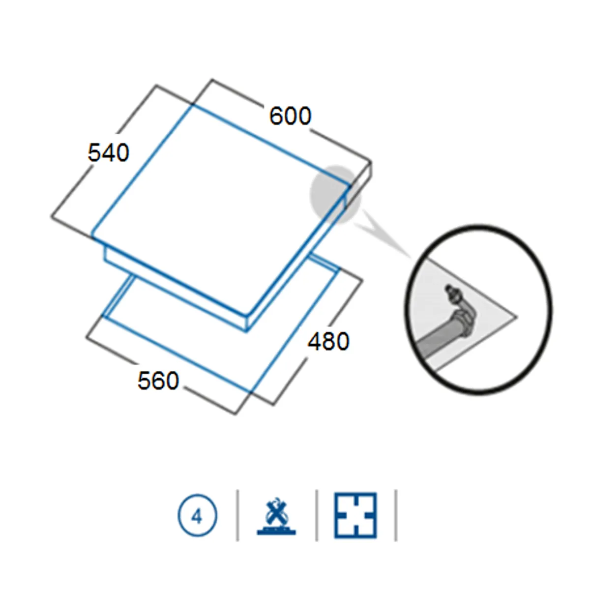 TEBISA - Encimera Gas Vidrio 4 quemadores TEB-MGBG604M3000