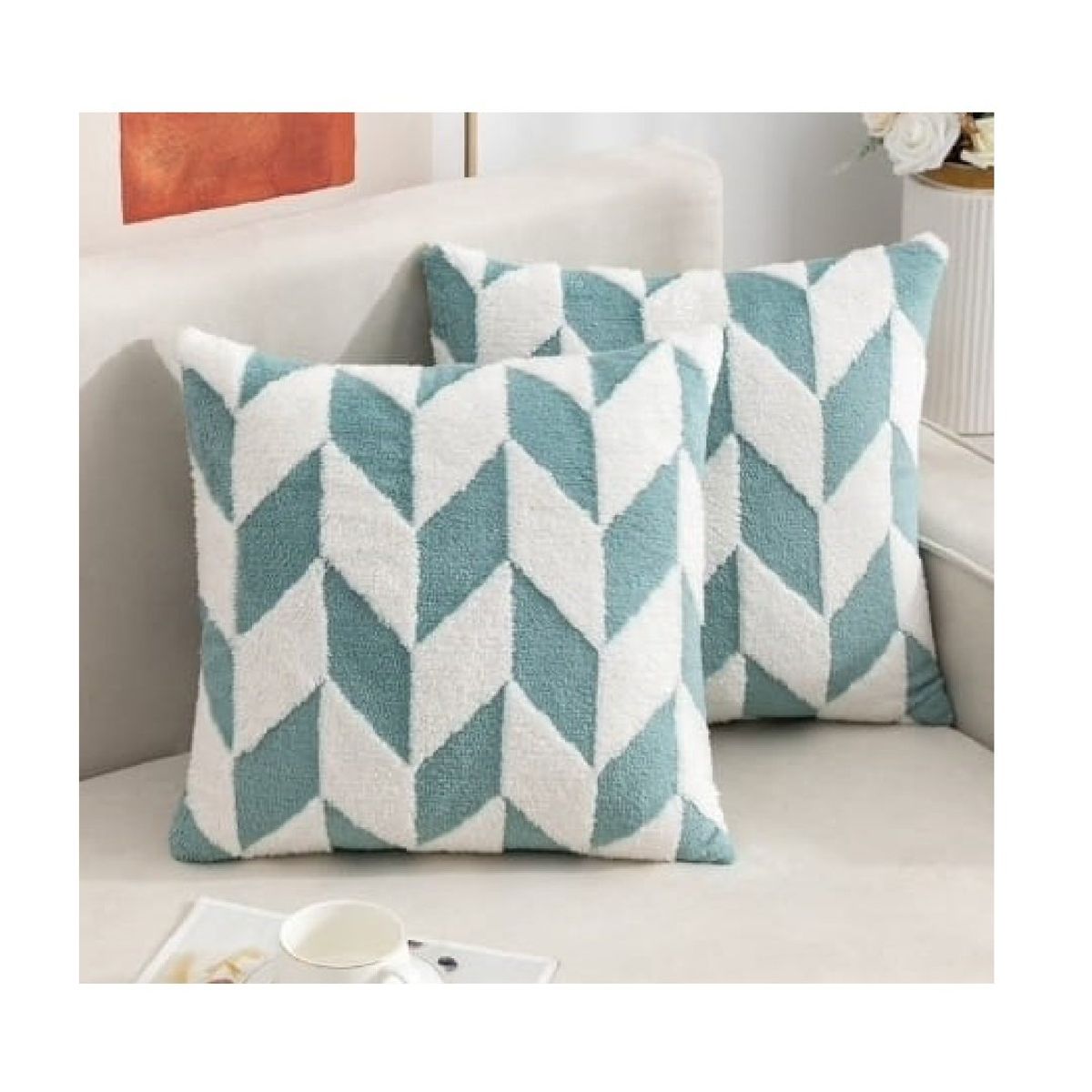 ANGELES DEL HOGAR - Fundas De Cojines Azul con Blanco Set X2  Sillon Suave 45 X 45