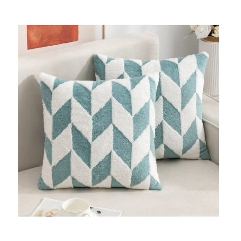 ANGELES DEL HOGAR - Fundas De Cojines Azul con Blanco Set X2  Sillon Suave 45 X 45