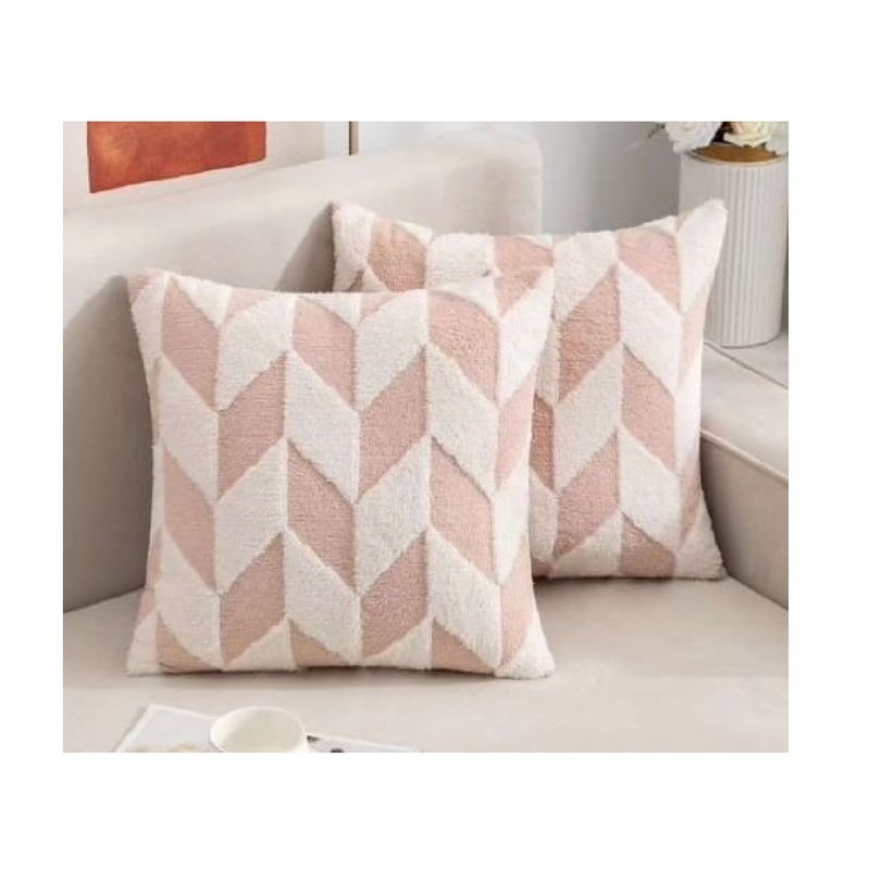 ANGELES DEL HOGAR - Fundas De Cojines Rosa con Blanco Set X2  Sillon Suave 45 X 45