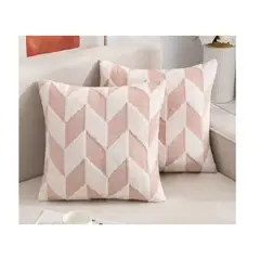 ANGELES DEL HOGAR - Fundas De Cojines Rosa con Blanco Set X2 Sillon Suave 45 X 45