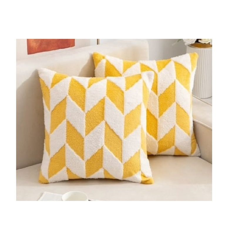ANGELES DEL HOGAR - Fundas De Cojines Amarillo con Blanco Set X2  Sillon Suave 45 X 45