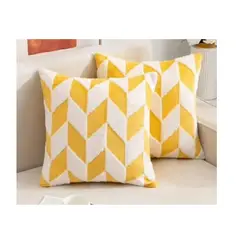 ANGELES DEL HOGAR - Fundas De Cojines Amarillo con Blanco Set X2 Sillon Suave 45 X 45