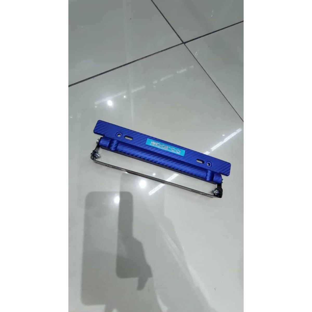 GENERICO - X1 Porta placa auto tipo fibra carbono azul sparco