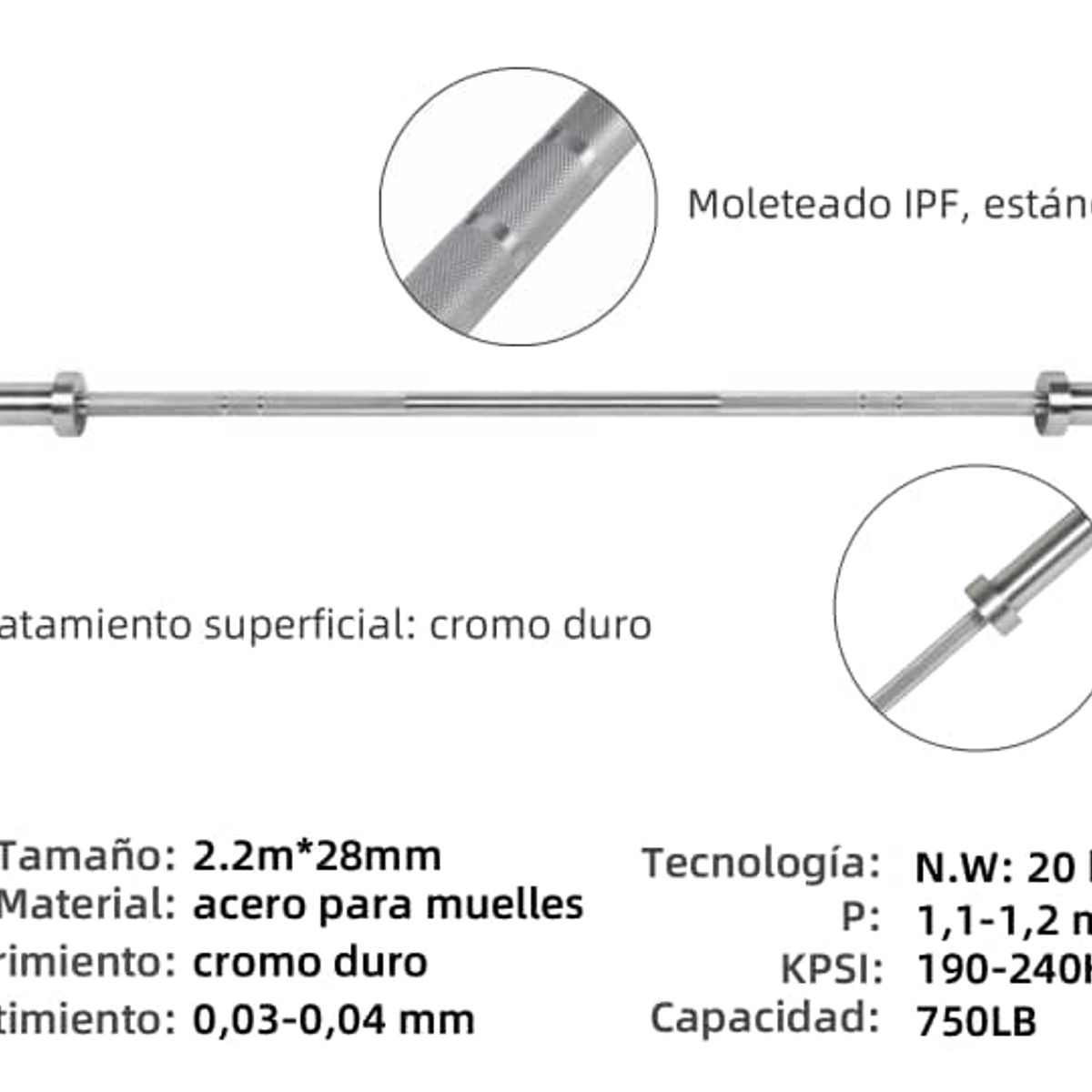 GYMHOME - Barra Olímpica 2.2 mts 350 kg Gymhome