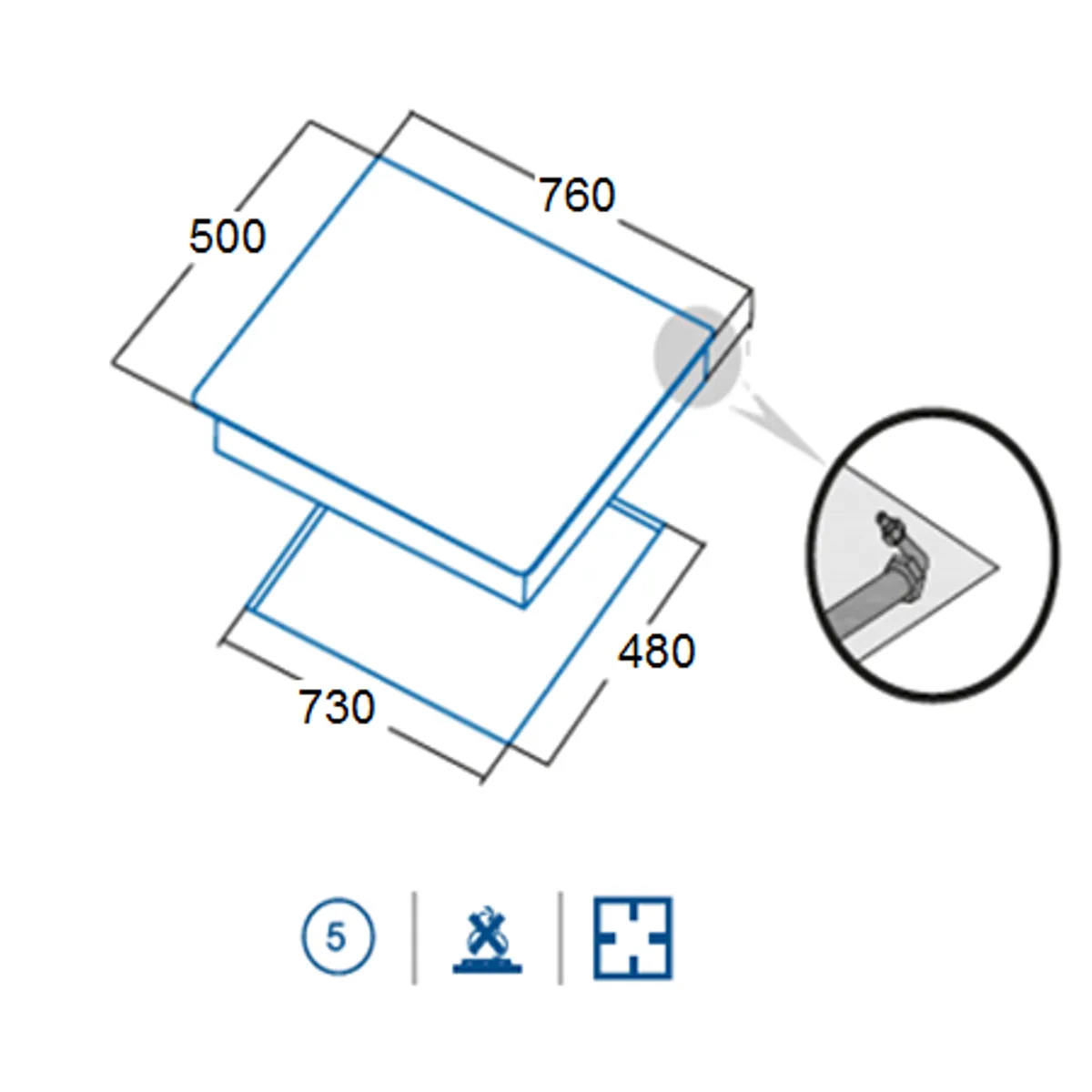 TEBISA - Cocina a gas 5 quemadores TEB-MGBS765B5000
