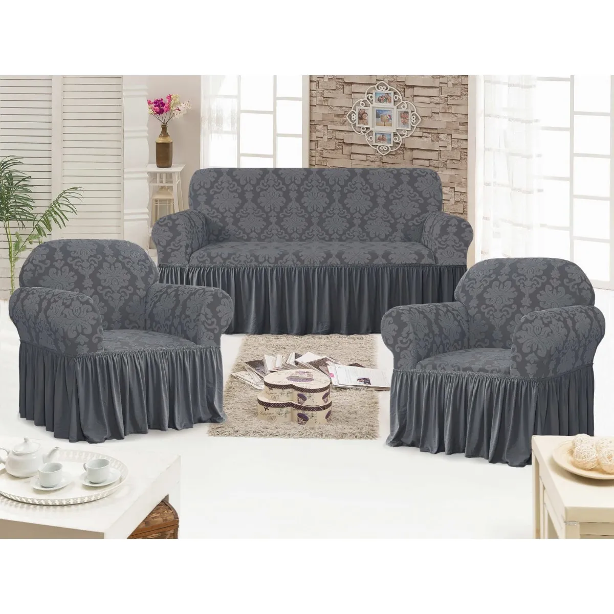 GENERICO - Fundas para Sofa Cubre Sillones Turco 3 Cuerpos 1 y 1 Gris