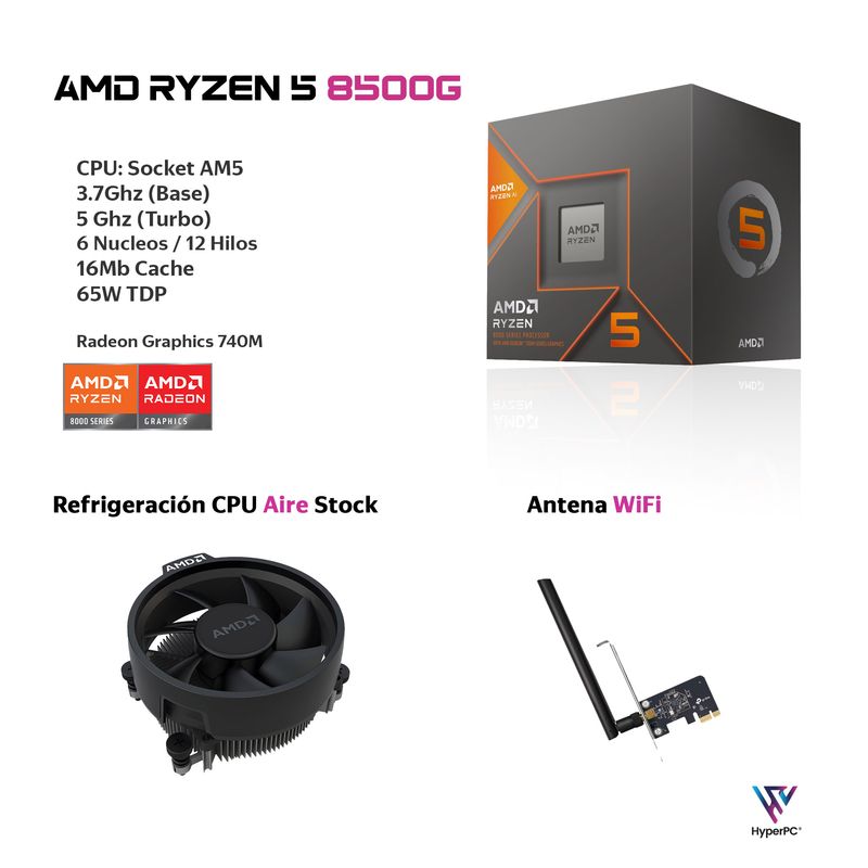 HYPERPC - PC oficina: AMD RYZEN 5 8500G 16gb 1Tb Radeon 740M WiFi