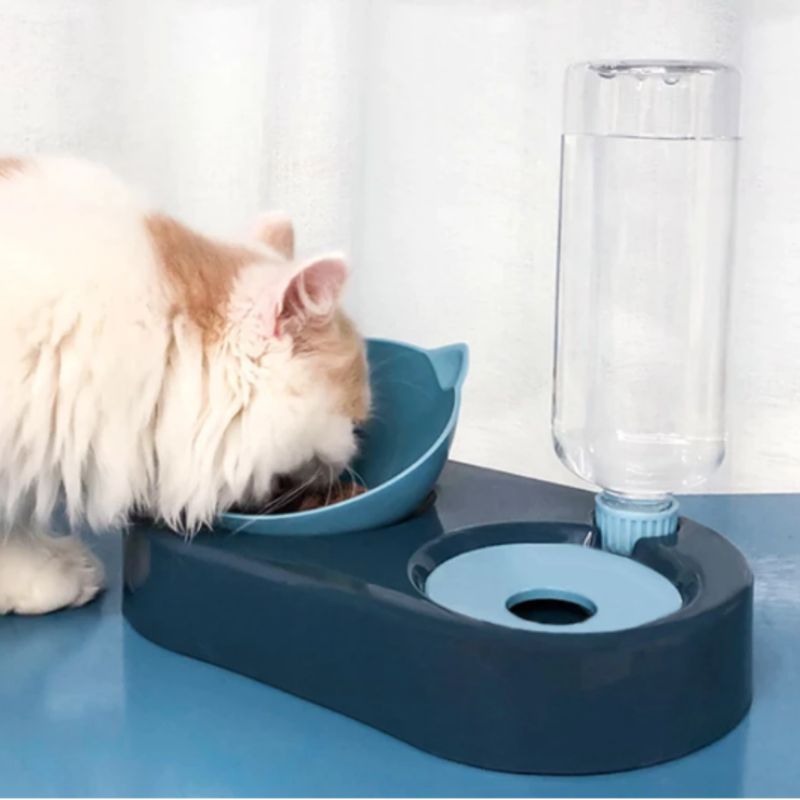 GENERICO - Comedero para gatos con dispensador de agua Azul