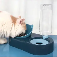 GENERICO - Comedero para gatos con dispensador de agua Azul
